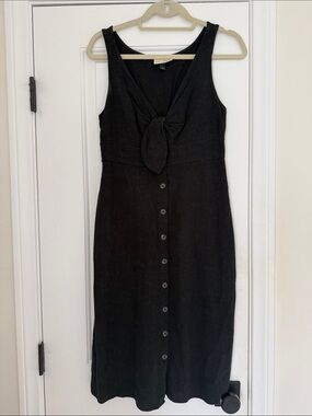 Universal Thread Black Knot-Front Button Midi Dress